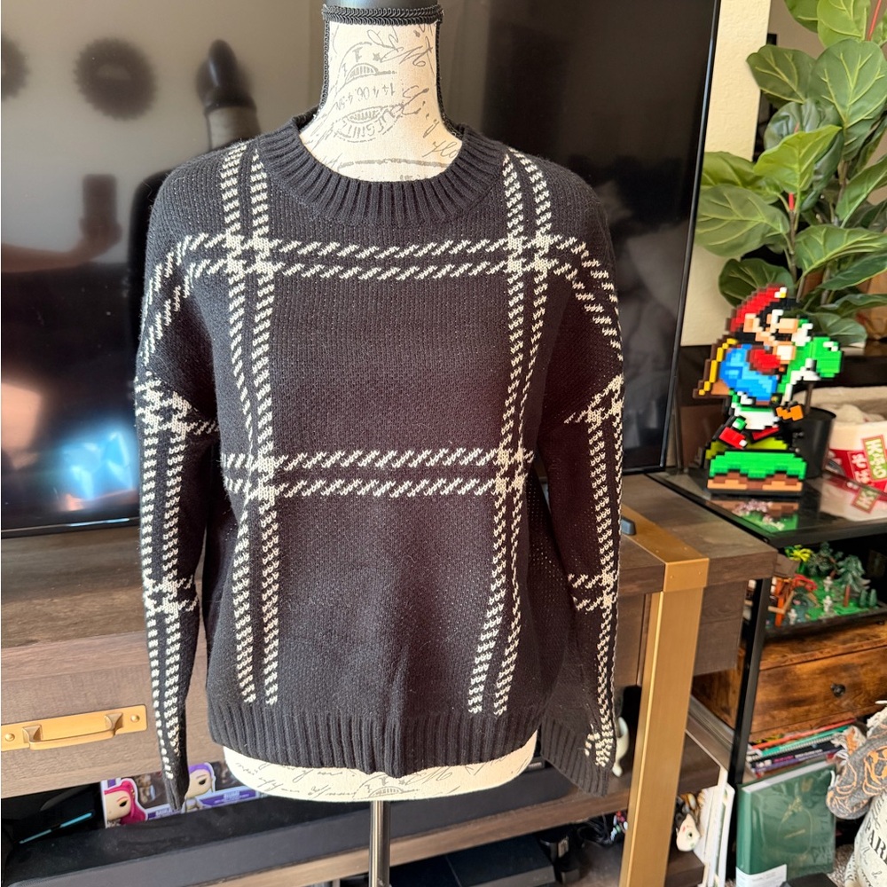 Classic Black Plaid Crewneck Sweater